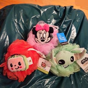 Disney Minnie Mouse, Baby Yoda, and CoComelon Kids 3 Bath Sponge Set, NWT